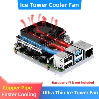 Raspberry Pi Ультратонкий кулер Ice Tower CPU Охлаждающий вентилятор Радиатор Радиатора Активное пассивное охлаждение для Raspberry Pi 4 Модель B