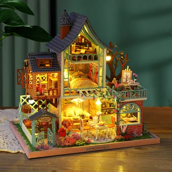 Соберите кукольный домик своими руками, деревянные кукольные домики, миниатюрные наборы мебели для кукольного домика, музыкальные светодиодные игрушки для детей, подарки на день рождения