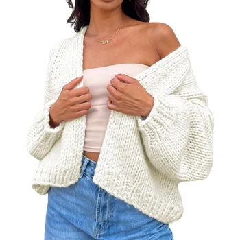 Женский свитер контрастного цвета/однотонный свободный вязаный кардиган с длинным рукавом на осень-зиму S/M/L