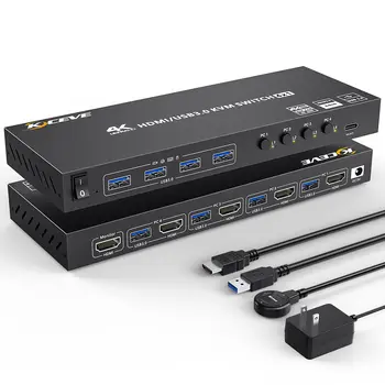 USB 3.0 KVM-коммутатор HDMI 4 порта С поддержкой 4K @ 60Hz RGB 4: 4: 4, USB-концентратор HDR EDID HDMI USB-коммутатор 4 в 1 Выходе и 4 порта USB 3.0