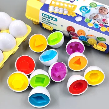 6 шт., умные яйца Монтессори, 3D игрушки-головоломки для детей, Обучающие математические игрушки, цвет, форма, Распознавание соответствия Пасхального яйца
