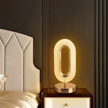 Роскошная настольная лампа из овального хрусталя, Спальня, кабинет для чтения, Круглый настольный светильник, гостиная, Регулируемое сенсорное управление с изменением цвета