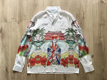 2023 Новая рубашка Casablanca с длинным рукавом Для Мужчин И Женщин, Гавайские Пляжные Шелковые рубашки Оверсайз