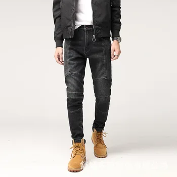2023, новый модный бренд, черные мотоциклетные мужские джинсы в стиле Ретро, персонализированная строчка, модные брюки-карандаш