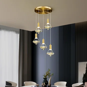 Медная люстра, ресторанная лампа в скандинавском стиле, современная кухонная лампа с блеском, светодиодная длинная линия, бар на чердачной лестнице, хрустальная кухонная лампа