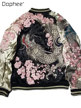 Повседневная Куртка-бомбер Женская 2023 Осенняя Yokosuka Dragon Cherry Blossom С Вышивкой, Двусторонняя Зимняя Куртка С Длинным рукавом, Женская