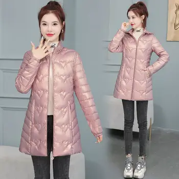 Новое зимнее пальто для женщин, Пальто, парки, Куртки, куртка с хлопковой подкладкой с капюшоном, Яркое пальто средней длины, Корейское модное супер горячее пальто